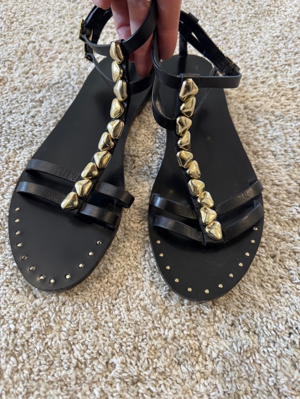 Zara Black Leather Studded Sandal SZ 40